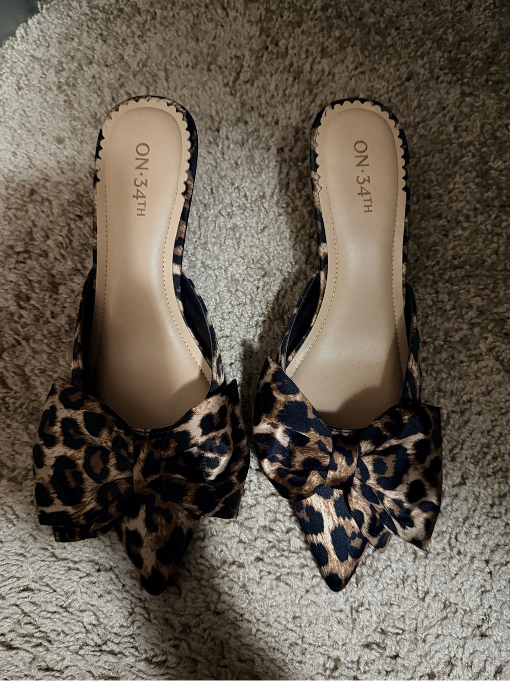 ON 34TH Leopard Bow Pointed Toe Mules - Brown/Black
